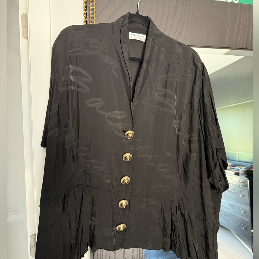 Balenciaga Black Button-Down Shirt with Gold Accents